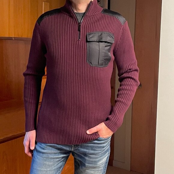 Karl Lagerfeld Ribbed Quarter Zip Sweater Medium - Picture 2 of 10